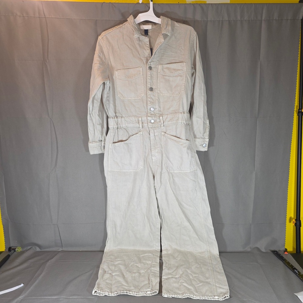 Universal Thread Women Ecru Utility Jumpsuit Long Sleeve Cotton Lyocell Size 12